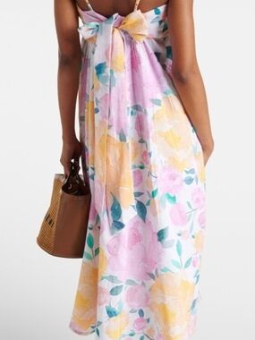 Juliet Dunn Floral Pastel Midi Dress - Pink, Yellow & Teal